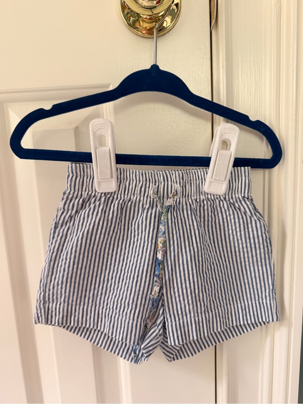 Nicolette Fanna Kids Striped Drawstring Shorts - Blue and White Swim Trunks 6M